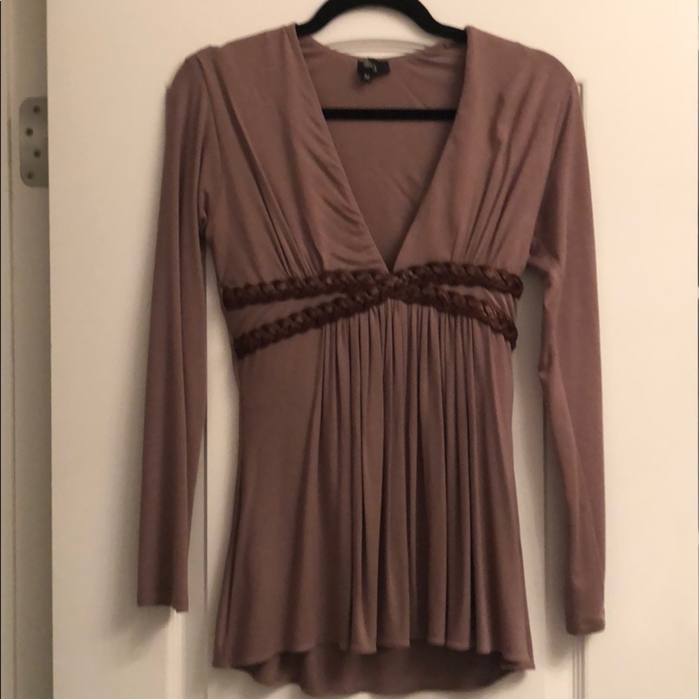 Stunning brown Sky shirt with leather braided trim